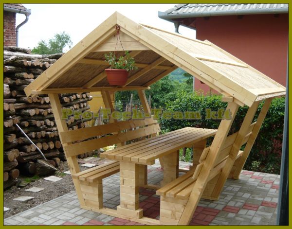 10 személyes , nád tetős sörpad, kerti szaletli